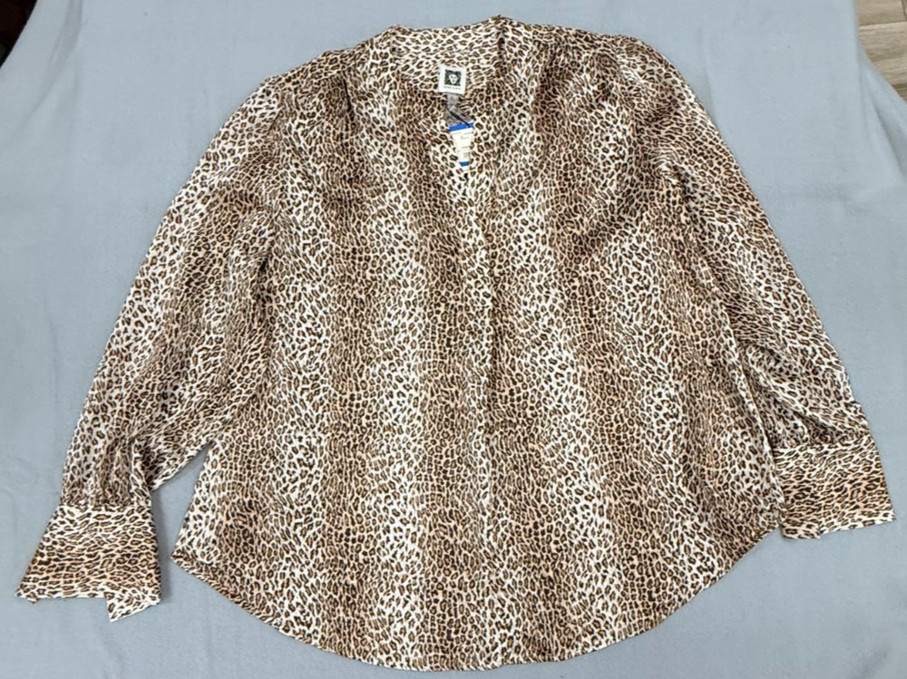 Anne Klein Blouse Womens XL Multicolor Leopard Print V-Neck Party Night Out NWT